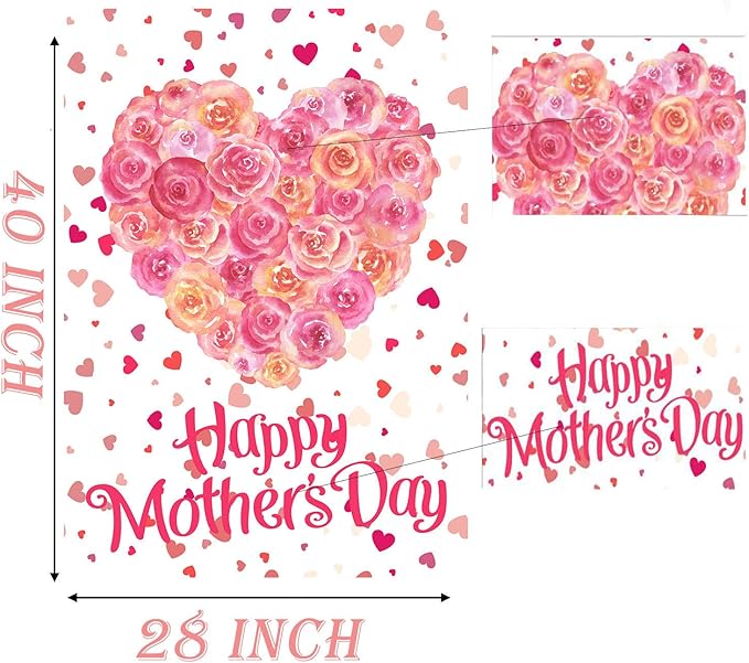 Wamika Happy Mother's Day Pink Red Rose Flower Double Sided House Flag Garden Banner 28" x 40", Best Mom Love Flowers Heart Mother Day Garden Flags for Anniversary Yard Outdoor Decoration