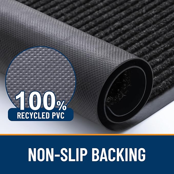 OLANLY Front Door Mat Indoor Outdoor Entrance, 2-Pack 59 x 34 Inch, Waterproof Heavy Duty Doormat, Fade Resistant, Low Profile, Easy Clean Patio Porch Welcome Floor Mats for Entry, Off-Black