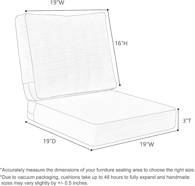 Favoyard Deep Seat Patio Cushions 19 × 19 inch Rainproof & Fadeness Furniture Cushion Set for Outdoor Chair Couch with Polyester-Linen Fabric & Removable Cover, Hidden Zipper and Adjustment Straps