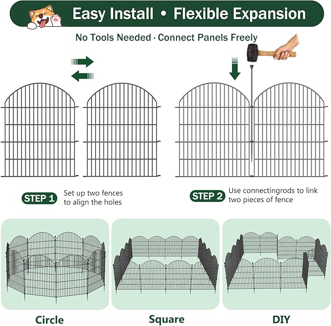 12 Pack No Dig Decorative Garden Fence Panels, 40in(H) x 29ft(L), Dog Fence Outdoor for Yard, Rustproof Metal Animal Barrier for Rabbits & Flowers, Temporary Fencing for Patio, RV