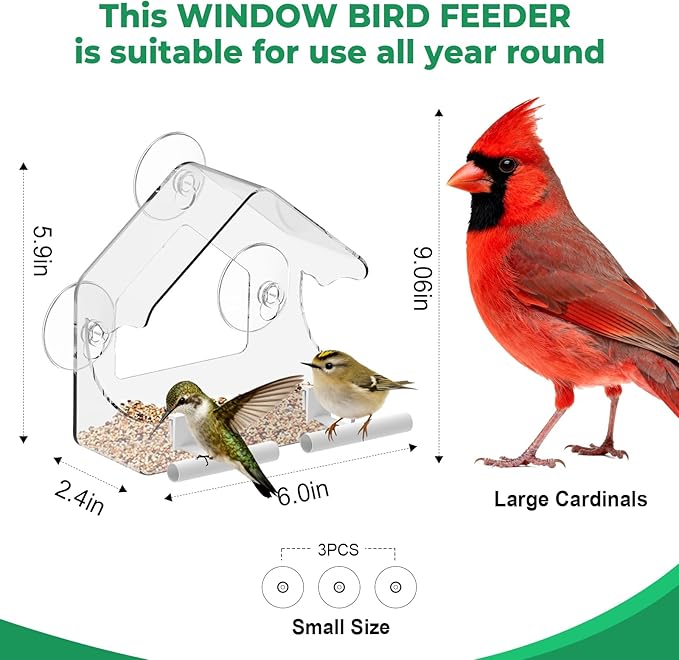 Clear Bird Feeder for Window Acrylic, Window Bird Feeders with Strong Suction Cups, Suction Cup Bird Feeder for Garden, Yard, Elderly Kids Viewing Wild Birds Outside, as a Bird Watching Gift
