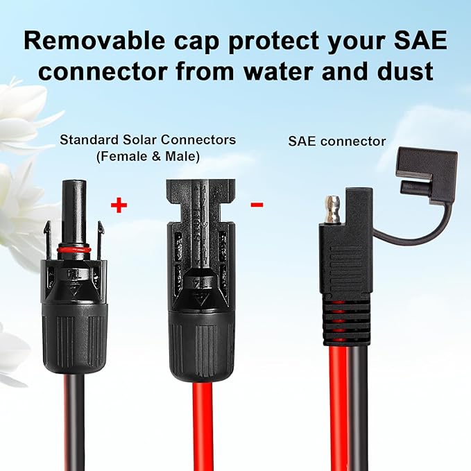 10AWG Solar Panel to SAE Adapter Cable 10FT SAE Connector Battery Cable PV Solar Extension Wire with SAE Polarity Reverse Adapter for RV Caravan Solar Panel Battery Charger