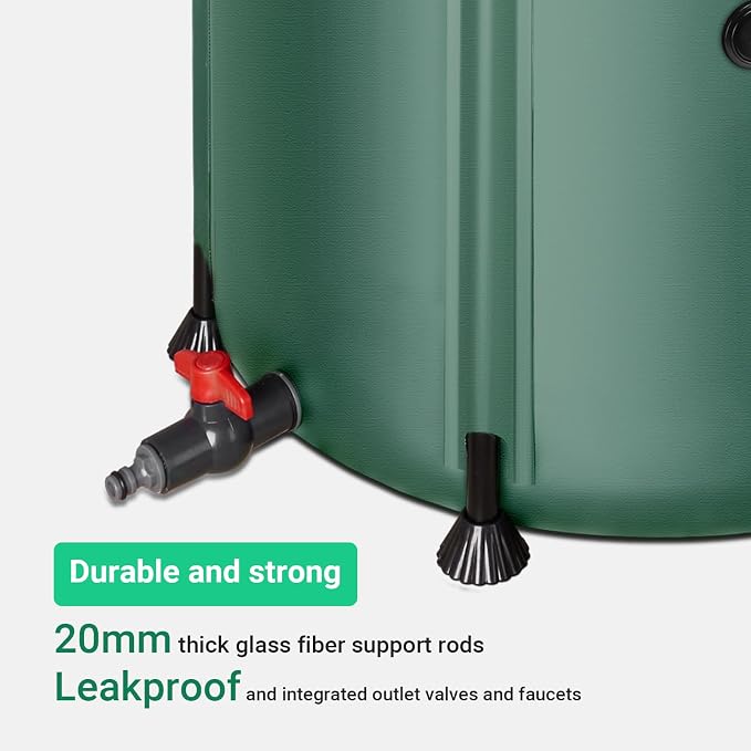 FAMIROSA 50 Gallon / 200L Collapsible Rain Barrel, Foldable PVC Rain Barrels to Collect Rainwater from Gutter, Portable Water Storage Tank Container with Spigot, Water Catcher Collector Green