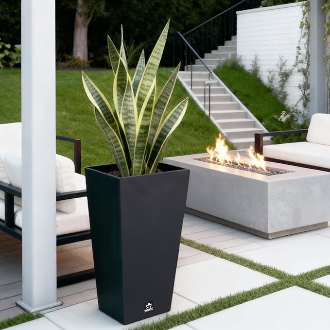 Maple99 Outdoor Planter 30 Inch – Large Tall Planters for Outdoor and Indoor Plants, Modern Tapered Design, Weather Resistant with Drainage Holes and Removable Insert Tray