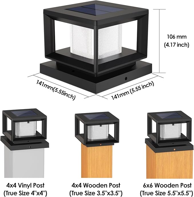 Mlambert 4 Pack Solar Post Lights Outdoor, Waterproof Fence Cap for Deck, 4x4 6x6 Wooden Vinyl Outdoor Lights with Shinning Effect, Black