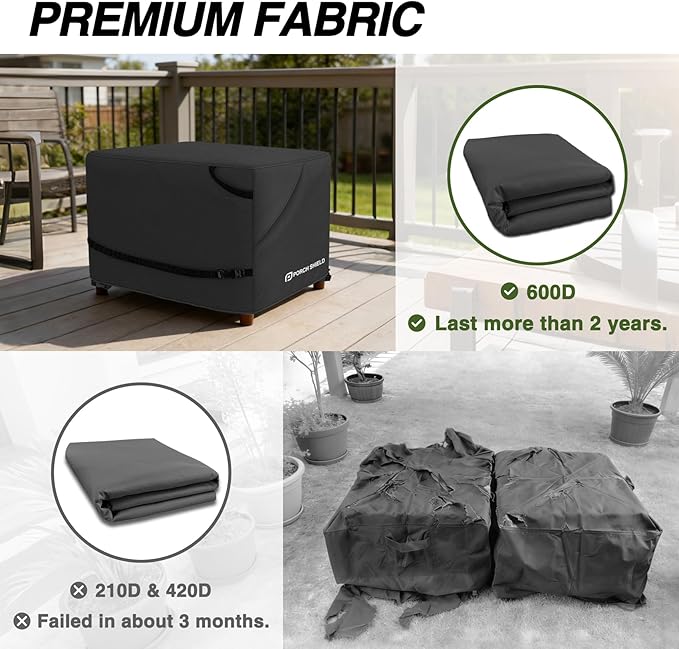 Porch Shield Patio Ottoman Cover - Waterproof Outdoor Square Side Table Covers – 22L x 22W x 18H inch, Black