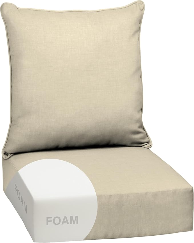 Arden Outdoor Foam Deep Seat Cushion Set, 24x24, Premium High-Density Foam, Never Flattens, Weather-Proof for Patio Chair Sofa Couch, Tan Leala