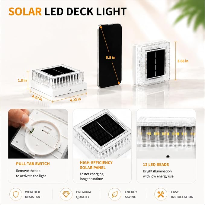 Solar Post Cap Lights Outdoor, 8 Pack Waterproof Fence Post Solar Lights 3000K with Fade-Proof Clear Lampshade Deck Post Lights Fit for 3x3 4x4 5x5 Vinyl/Wood Posts Garden Patio Porch