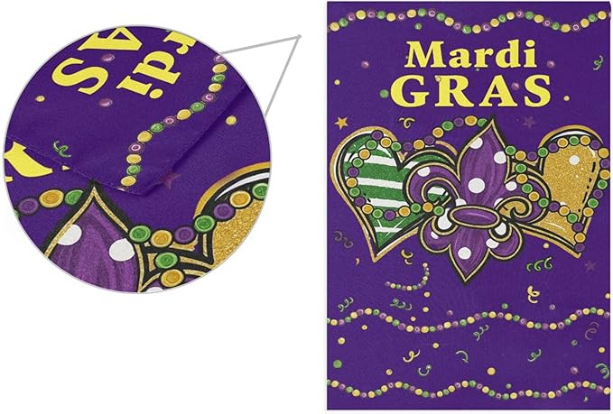 Mardi Gras Purple House Flag 28x40 Inch Double Sided Outside Fleur de Lis Welcome New Orleans Carnival Yard Outdoor Flag Banner for Garden Lawn Patio Holiday Decorations