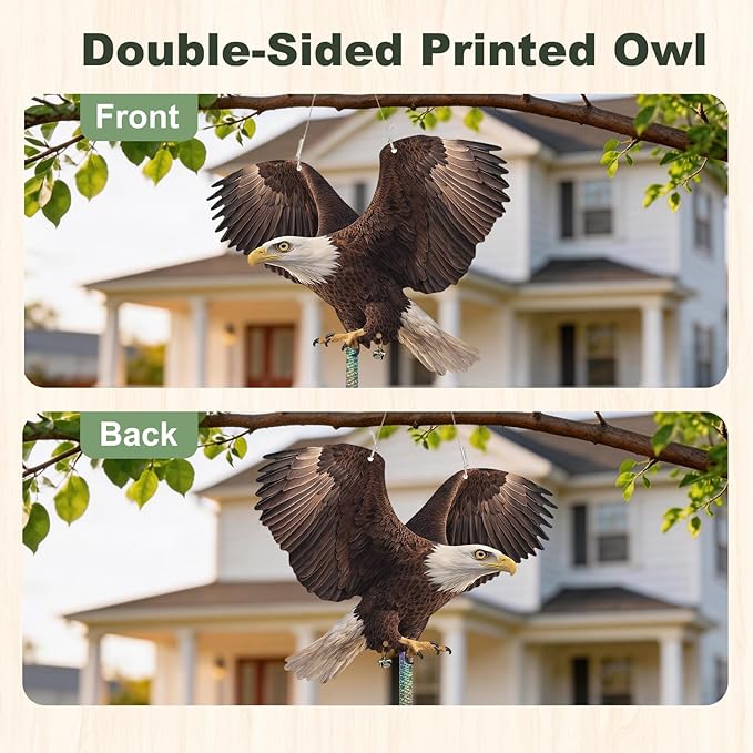 5 Pack Fake Eagle to Scare Animals Away, Hanging Flat Plastic Fake Eagle with Reflective Tape for Keep Pigeon Woodpecker Away for Outdoor Contryard Garden Balcony Window Patio Backyard