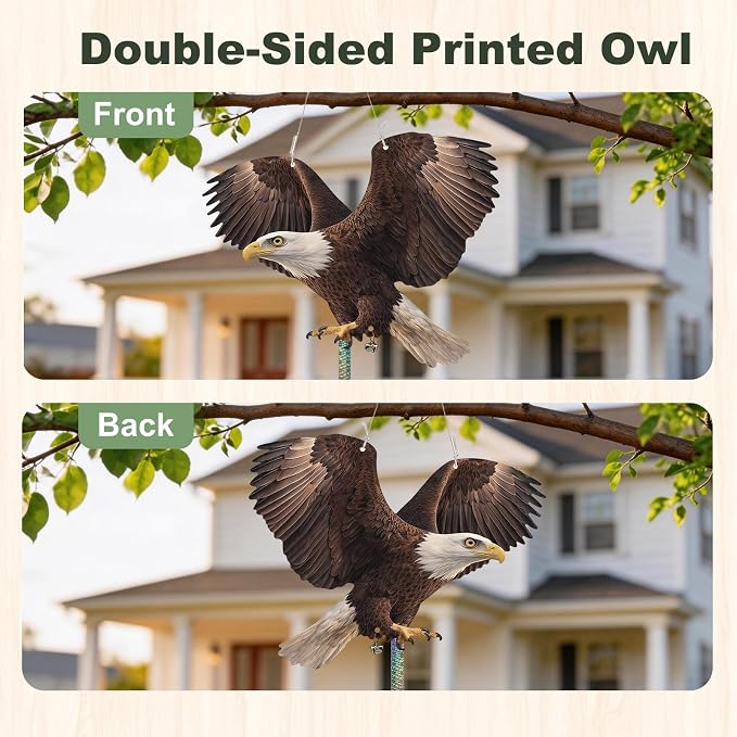 3 Pack Fake Eagle to Scare Animals Away, Hanging Flat Plastic Fake Eagle with Reflective Tape for Keep Pigeon Woodpecker Away for Outdoor Contryard Garden Balcony Window Patio Backyard