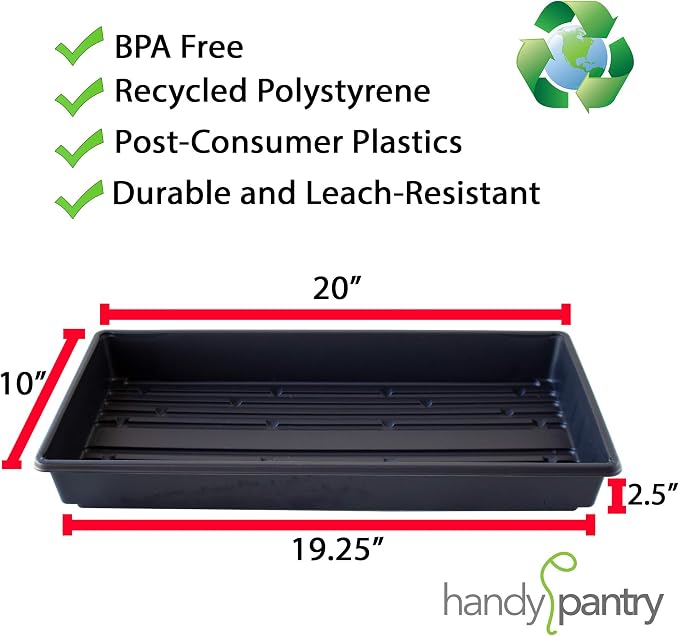 Handy Pantry 10-Pack 1020 Garden Growing Trays Without Drain Holes 10" x 20 | Plastic Plant Trays No Holes for Wheatgrass, Microgreens, Hydroponics, Nursery Flats, and Greenhouse Supplies Use
