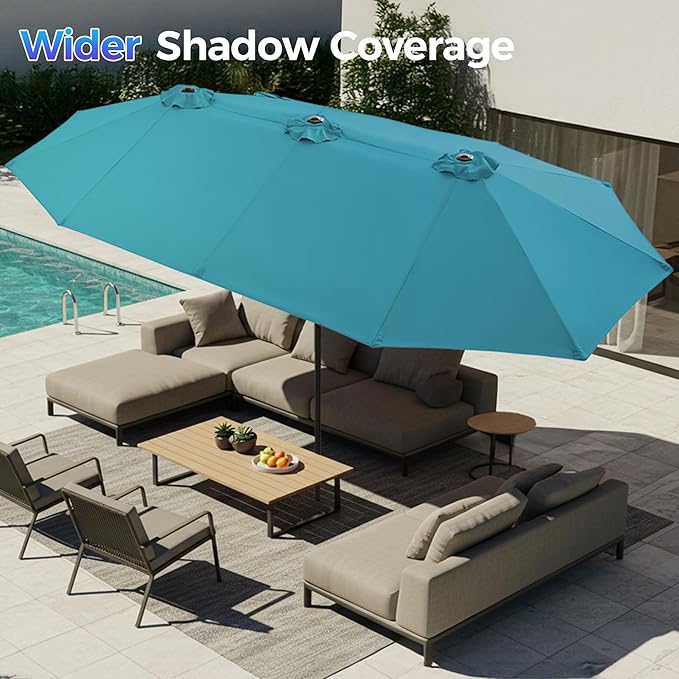 SUPERJARE 13FT Outdoor Umbrella for Patio, Double sided Pool Umbrellas with Fade Resistant Canopy, Large Table Umbrella for Deck, Market, Backyard - Lake Blue