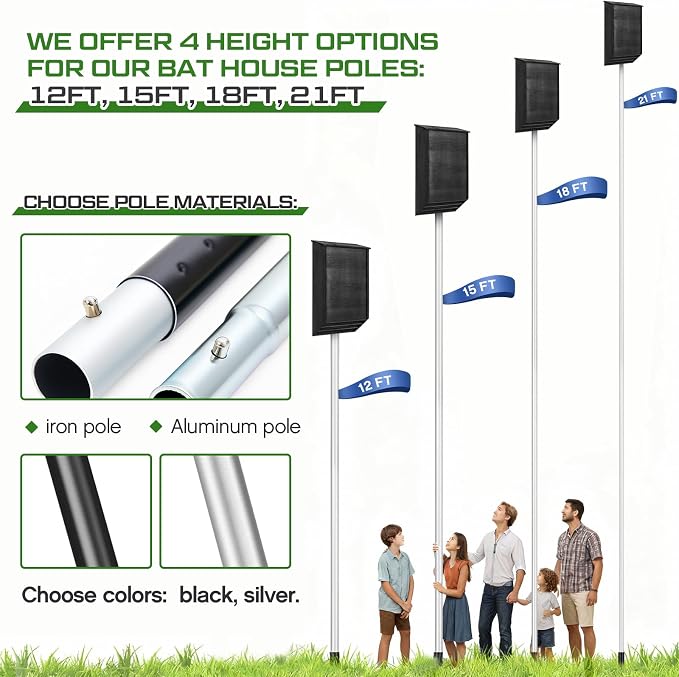 Yaocom 21 FT Telescoping Purple Martin House Pole,Aluminum Bat House Kit with Ground Socket, Adjustable Heavy Duty 7-Section Round Pole, Purple Martin Bird Accessories for Outdoors (Silver)