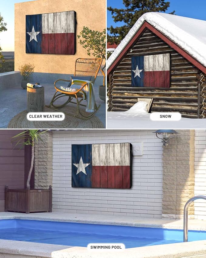 Western Texas Star Outdoor TV Cover 60-65 Inch Weatherproof, Country Enclosure With Zipper & Roll Up Front Flap, Blue White Red Wood Waterproof for Outside Flat Screen