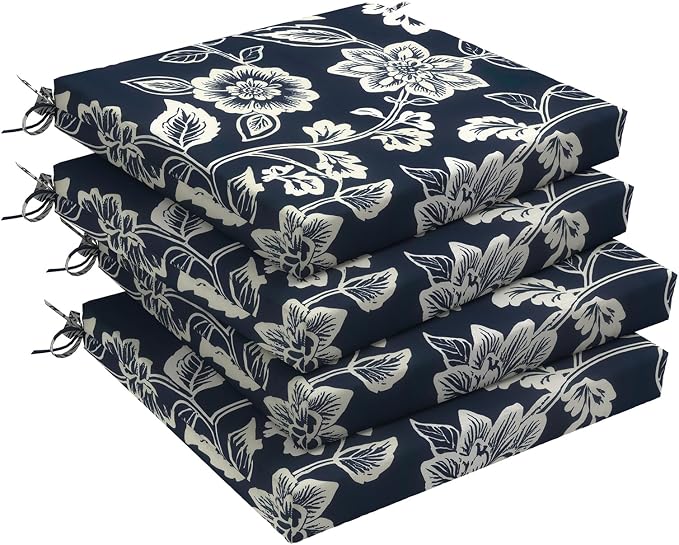 DYTXIII Set of 4 Outdoor Chair Cushions, Water Resistant 18.5"x16"x2" Square Seat Cushion for Patio Dining Chairs, High-Density Replacement Pads for Indoor Outdoor Furniture - Vines Navy