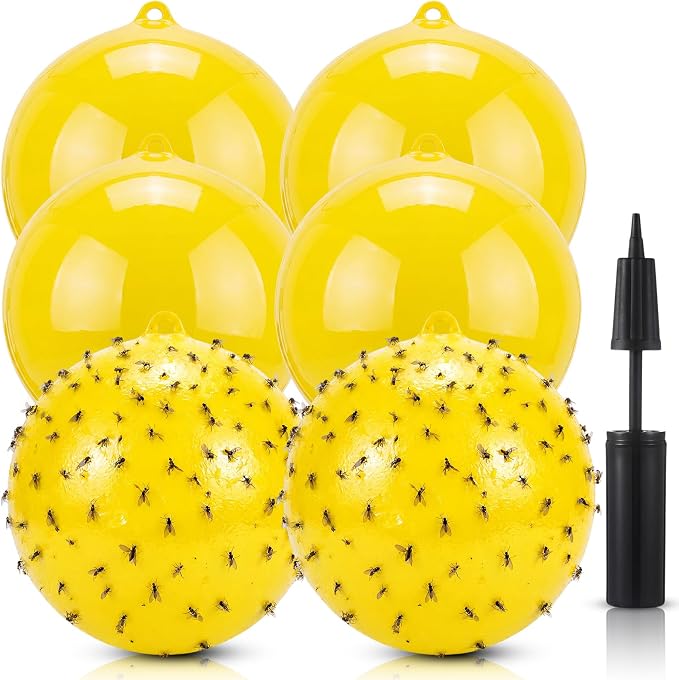 6 Pack Inflatable Fly Trap Balls 18inch Sticky Catcher for Black Yellow Greenhead Flies Outdoor Insect Control for Barn Stable Garden Greenhouse (Glue Not Included) (Gnat Fly Ball Trap)