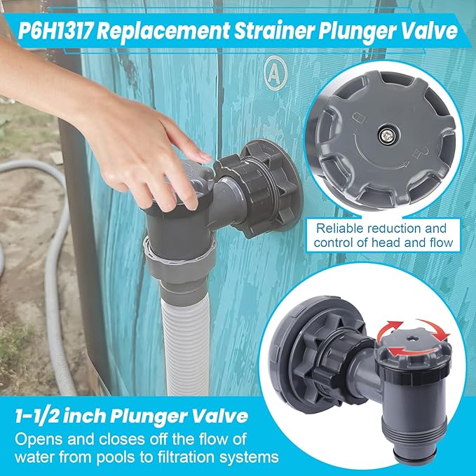 XT On/Off Plunger Valve with Strainer for Easy Adjustment, for Above-Ground Pool Filter Pump On/Off Plunger Valve Part, Frame Set & Ultra Frame Pools Intex, Coleman Compatible