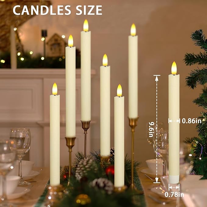 KSWING 2 PCS Upgraded Real Wax LED Flameless Taper Candles with Remote, White Candlesticks Battery Operated Flickering - 9.6” Long Realistic Fake Candle Sticks for Home/Wedding/Fireplace Xmas Decor