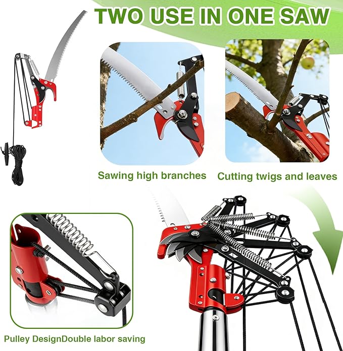 Pterying Pole Saws for Tree Trimming - 7.3-27 ft Manual Tree Trimmer with Sharp Steel Blade and Scissors, Long Reach High Branch Cutter for Garden Landscaping Pruning Palms Shrubs Fruit Trees