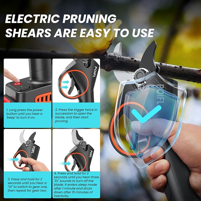 Electric Pruning Shears 1.4“, 2 * 2000 mAh Battery Secateurs per 6-8 h, SK5 Pruner Cordless, Professional Garden Power Tools for Plants, Hedges, Trees, and Flowers (Black)
