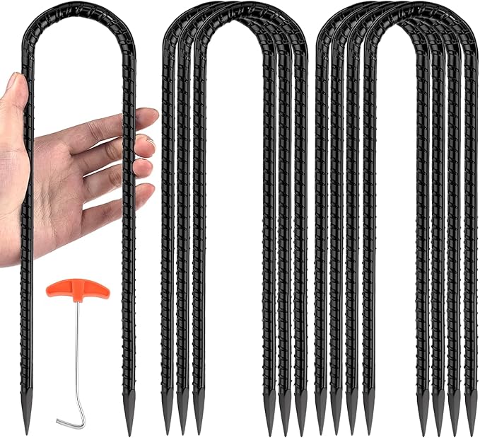12" Trampoline Ground Wind Stakes Anchors High Wind Heavy Duty, 8 Pack U-Shaped Rebar Tent Stakes for Camping Tents, Soccer Goals,Fences, Swing, Landscape,Garden Decoration (U-8Pack)