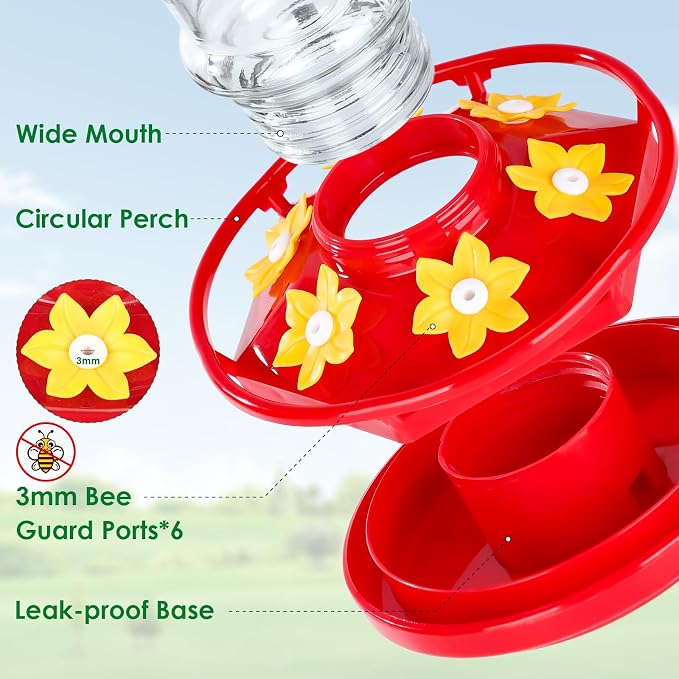Bundle with 1 Pack Hand Blown Glass Hummingbird Feeders&2 Pack Plastic Hummingbird Feeders for Outdoors