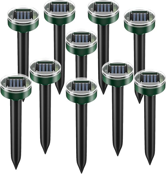 Solar Powered Mole Repellent 10 Packs, Pet-Safe Ultrasonic Pest Repeller, Waterproof Snake Gopher Vole Repellent for Lawn Garden, Humane Groundhog Chipmunk Deterrent