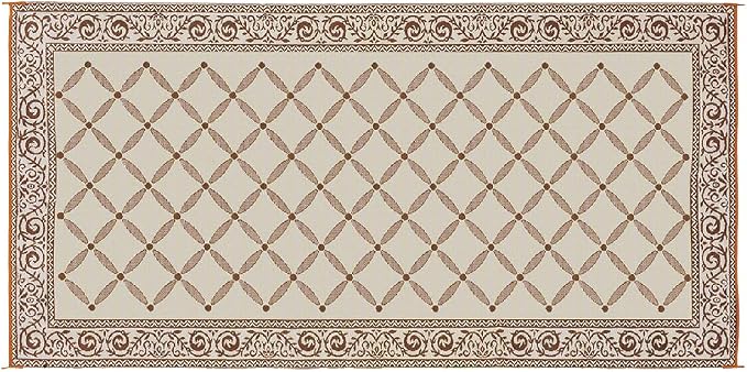 Stylish Camping 119187 9-feet by 18-feet Reversible Mat, Plastic Straw Rug, Large Floor Mat for Outdoors, RV, Patio, Backyard, Picnic, Beach, Camping (Brown/Beige)