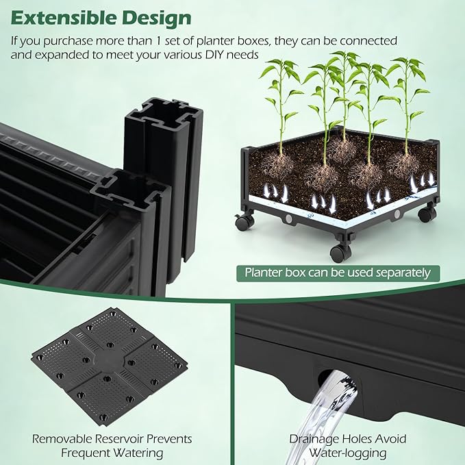 HAPPYGRILL Raised Garden Bed, 81” Tomato Cage w/Self-Drainage System, Adjustable Size & Wheels for Climbing Vine Fruits Flowers, Tomato Planter Box for Indoor Outdoor Yard Lawn Patio Greenhouse