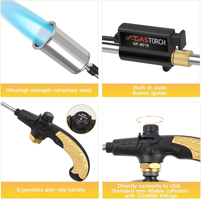 Propane Torch Burner Weed Torch with High Output Heavy Duty Blow Torch 30" Detachable Long Arm Propane Weed Burner&Flame Control Valve for Garden,Stumps,Wood,Melting Ice,Snow Road,Roofing