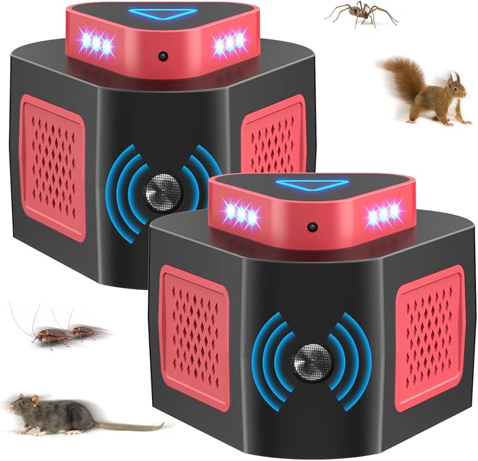 Mouse Repellent Ultrasonic Plug in,Mice Repellent Indoor with Ultrasound 4Modes & Strobe Light, Ultrasonic Squirrel Repeller for Home,Indoor,Garages,Attics-2 Packs