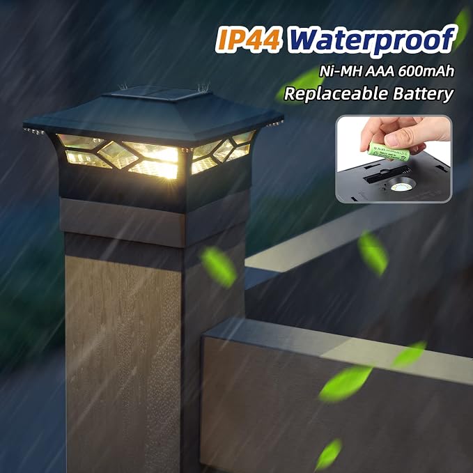 APONUO Solar Post Cap Lights,12 Pack 2-Modes Bright 4x4 Post Solar Lights Auto On Off,Outdoor Waterproof Garden Patio Fence Deck Patio Decor for Fence Deck Post Caps 4x4 6x6 Wood,4x4 Vinyl