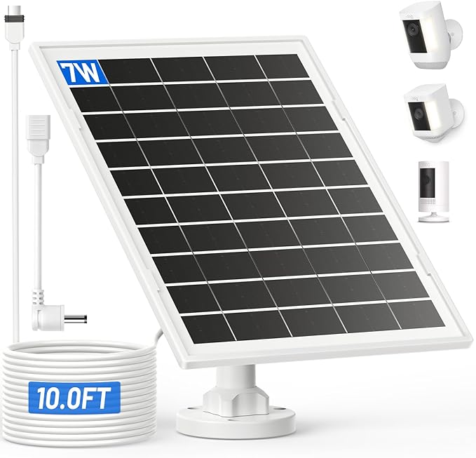 7W Solar Panel for Ring,Solar Charger Compatible with Ring,Stick Up Cam,Stick Up Cam Pro Battery,Spotlight Cam Plus/Pro Battery,10FT Waterproof Type C Cable and USB-C to Barrel Plug Adapter