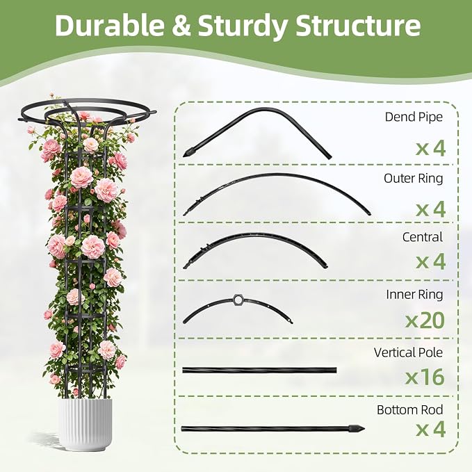 Garden Trellis for Climbing Plants Outdoor,84.6" Tall Umbrella Trellis,Height Adjustable Mushroom Top with Heavy Duty Twisted PE-Coated Metal Pipe for Potted Plants Vines Rose Clematis Vegetables