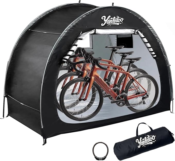 Bike Storage Shed 6.6FT, Easy Setup Waterproof PU4000 210D Oxford Fabric Tent for 2 Bikes, Outdoor Portable Bicycle Shelter with Window, Black
