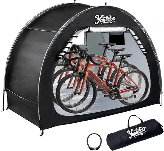 Bike Storage Shed 6.6FT, Easy Setup Waterproof PU4000 210D Oxford Fabric Tent for 2 Bikes, Outdoor Portable Bicycle Shelter with Window (Black)