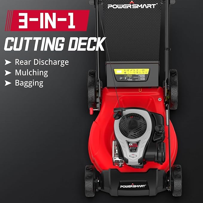 PowerSmart 21" Gas Lawn Mower with 140cc B&S E550 Engine, 3-in-1 with Bagging, High Wheels, Lightweight and Easy Assembly, Cordless Push Lawn Mowers for Garden Yard