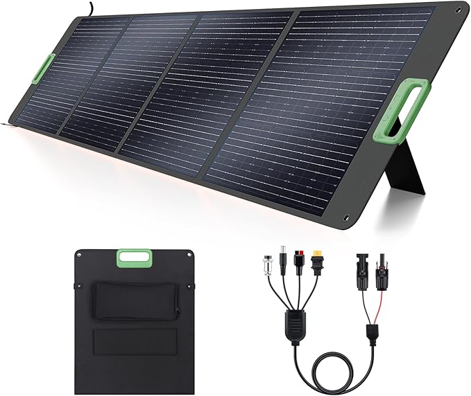 200W Portable Solar Panel, 23.5% High Efficiency ETFE Foldable Solar Charger for Power Station, IP65 Waterproof w/ 4 Kickstands, MC4 XT60 Anderson DC 4-in-1 Output for RV Camping Outdoor Emergency