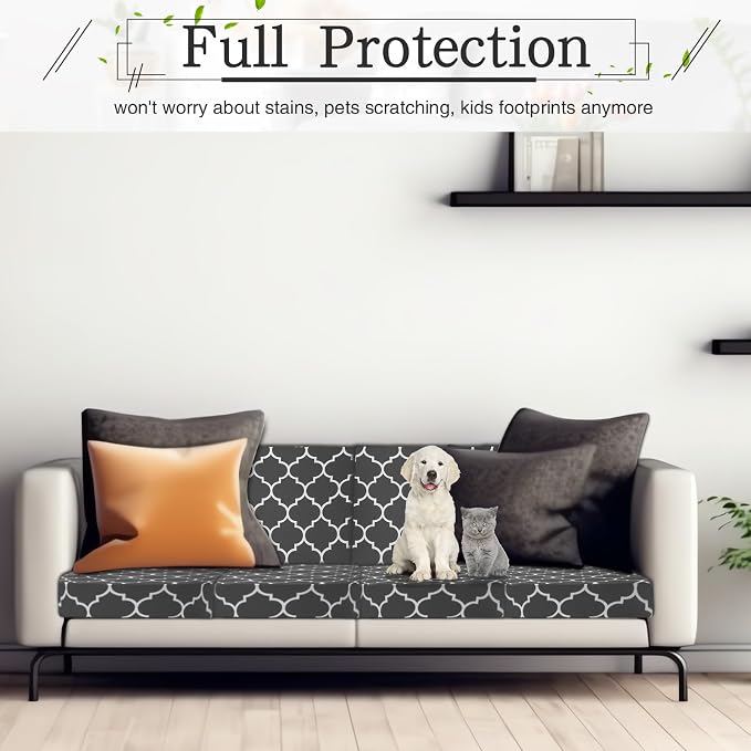 Newwiee 12 Pcs Patio Cushion Covers Outdoor Stretch Sofa Couch Cover Replacement Couch Slipcover Sofa Seat Chair Porch Patio Furniture Protector, Flexibility Washable(Dark Gray,Moroccan)