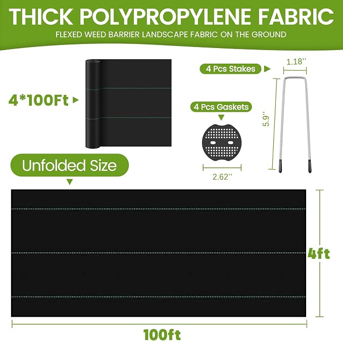 4FT x 100FT Weed Barrier Landscape Fabric Heavy Duty, 3.2oz Gardening Weed Control Mat, Ground Cover Weed Block Gardening Mat, Woven Garden Cloth for Underlayment, Commercial Driveway Fabric
