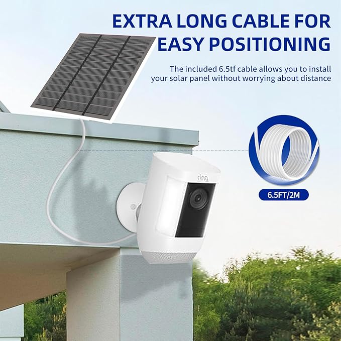 Solar Panels for Ring Camera Outdoor (New Generation) 5W 5V Solar Panel Charger with USB-C&Plug for Spotlight Cam Plus&Stick Up Cam Pro.Waterproof IP65 360°Adjustable 2M Cable (White, 1)