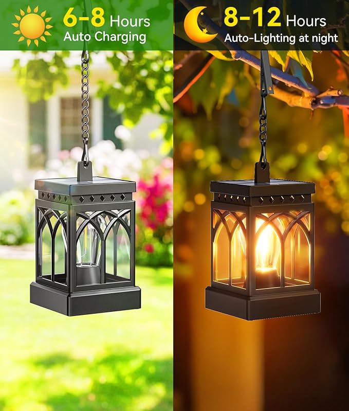 KOOPER 2 Pack Solar Lanterns Outdoor Waterproof, Brighter Hanging Solar Lantern Lights for Outside, Auto ON/Off Lanterns Decorative Outdoor for Garden Table Yard Path Tree Patio Lawn Decor, Gifts
