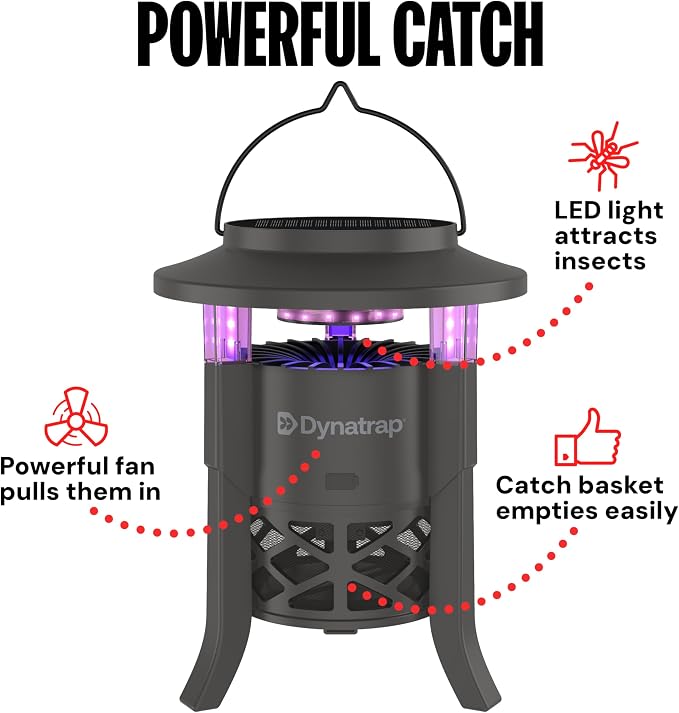 Dynatrap Outdoor Bug Trap, Tungsten 1/4 Acre Mosquito, Fly, Gnat, Moth Trap | UV LED Light, Chemical-Free Bug Zapper Alternative, Rechargeable, Portable Flying Insect Catcher with Cordless Capability