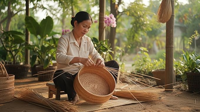 Handwoven Rattan Storage Basket with Handles, Natural Wicker Decorative Basket for Kitchen Counter, Pantry Organization, Floral Arrangement, Gift Packaging & Home Decor