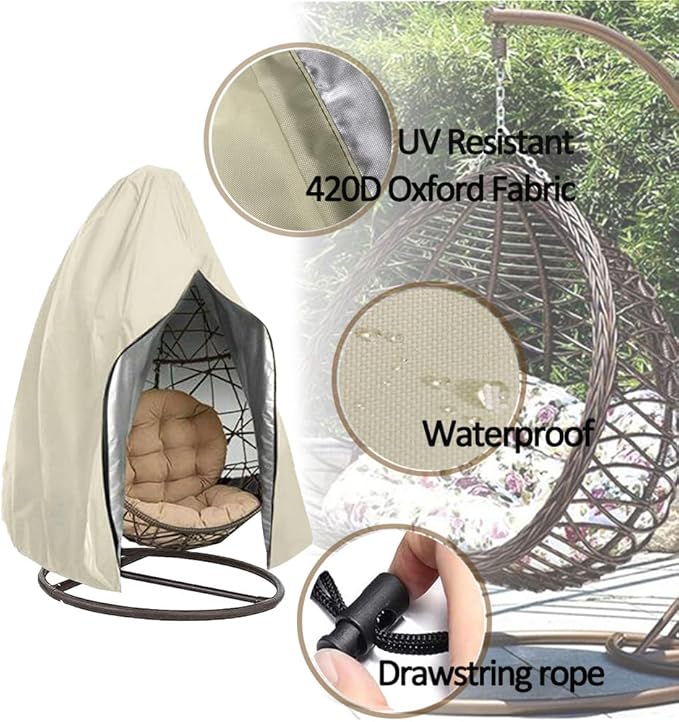Oslimea Patio Egg Chair Cover Waterproof Windproof Swing Egg Chair Cover with Zipper and Bottom Buckle for Outdoor Wicker Single Seat, Beige