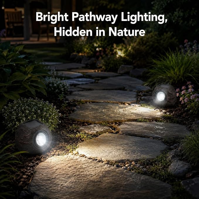 Candieslife Solar Rock Lights Outdoor Garden Waterproof - Super Bright LED Solar Spotlights, Solar Powered Landscape Path Decorative Garden Stone Lights for Pathway, Walkway, Yard, Patio (4 Pack)