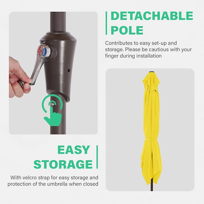 JEAREY 6.5x10 ft Rectangular Patio Umbrellas Outdoor Market Umbrella with Push Button Tilt and Crank, Rectangle Table Umbrella 6 Sturdy Ribs UV Protection for Pool Garden Backyard Deck, Yellow