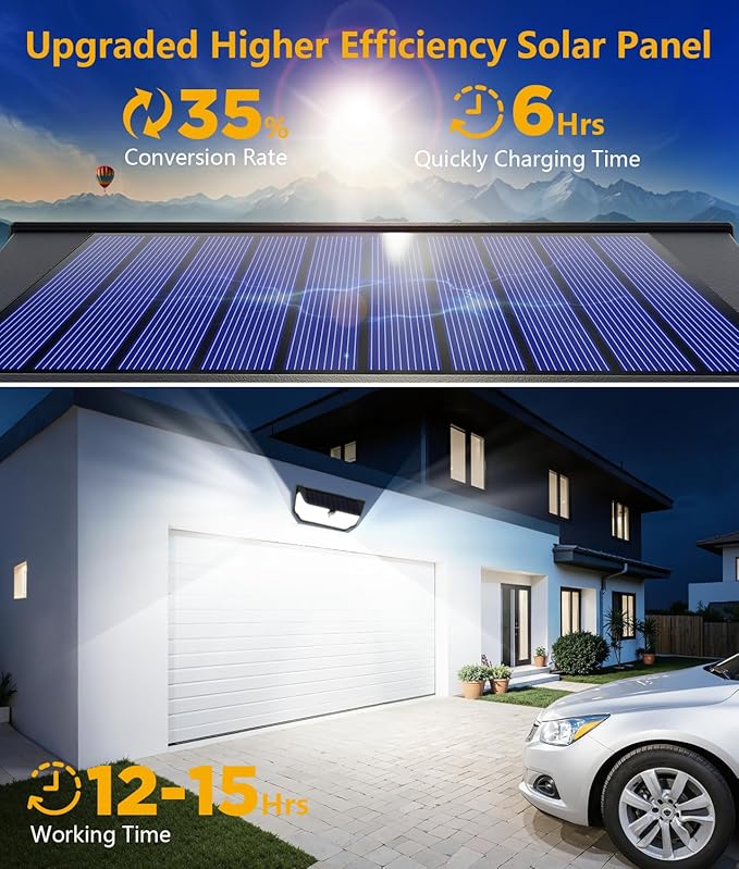 Solar Lights Outdoor Waterproof, 300° Angle & 3 Lighting Modes Motion Sensor Outdoor Lights, 326 LED Solar Security Flood Lights for Fence Wall Deck Yard Front Door Garden Garage