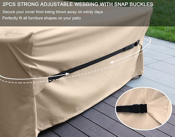 Patio Furniture Set Covers Waterproof Patio Conversation Sets Cover Heavy Duty 600D Outdoor Sectional Sofa Couch Cover Outside Dining Set Table and chairs Covers 90" L x 64" W x 28" H Beige